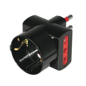 Adattatore Spina 10A 2 Bipasso 1 Schuko Nera